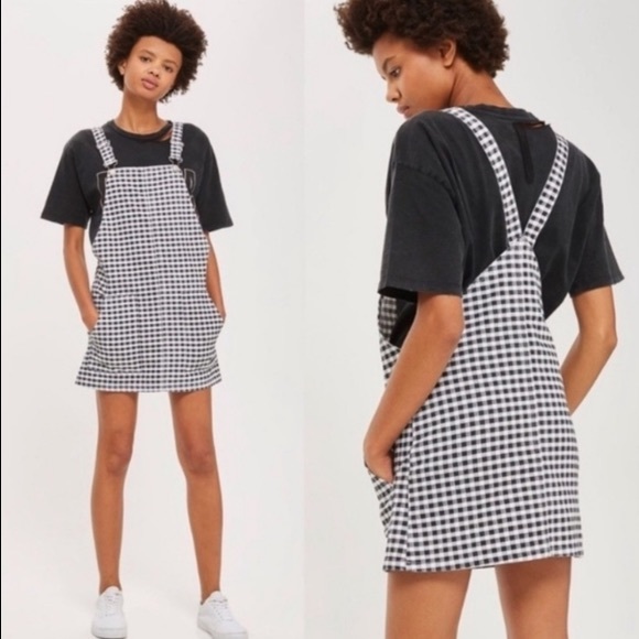 Topshop Dresses & Skirts - Topshop Moto Gingham Overalls Dress Pinafore B&W